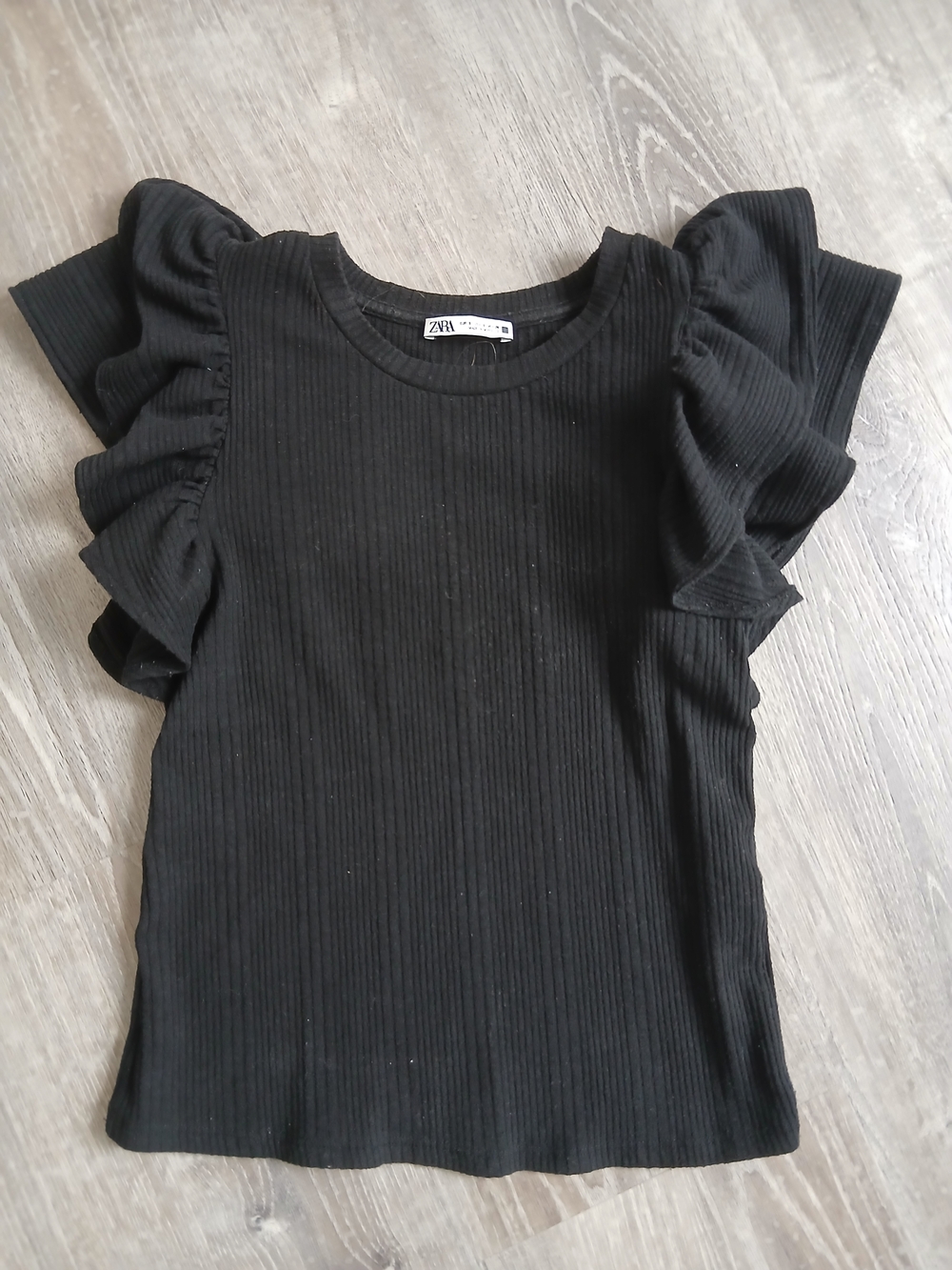Zara Ribbed Black Ruffle Sleeve Top